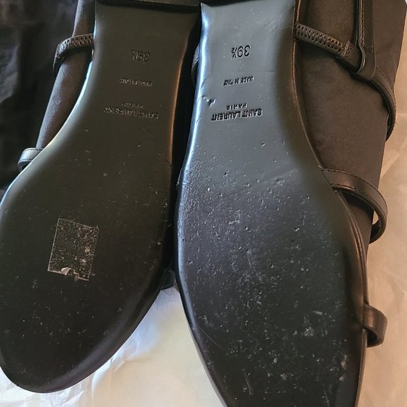 YSL Saint Laurent Cassandra Flat Leather Sandal Black With Gold Ysl LogoSz 39.5 - Picture 8 of 16